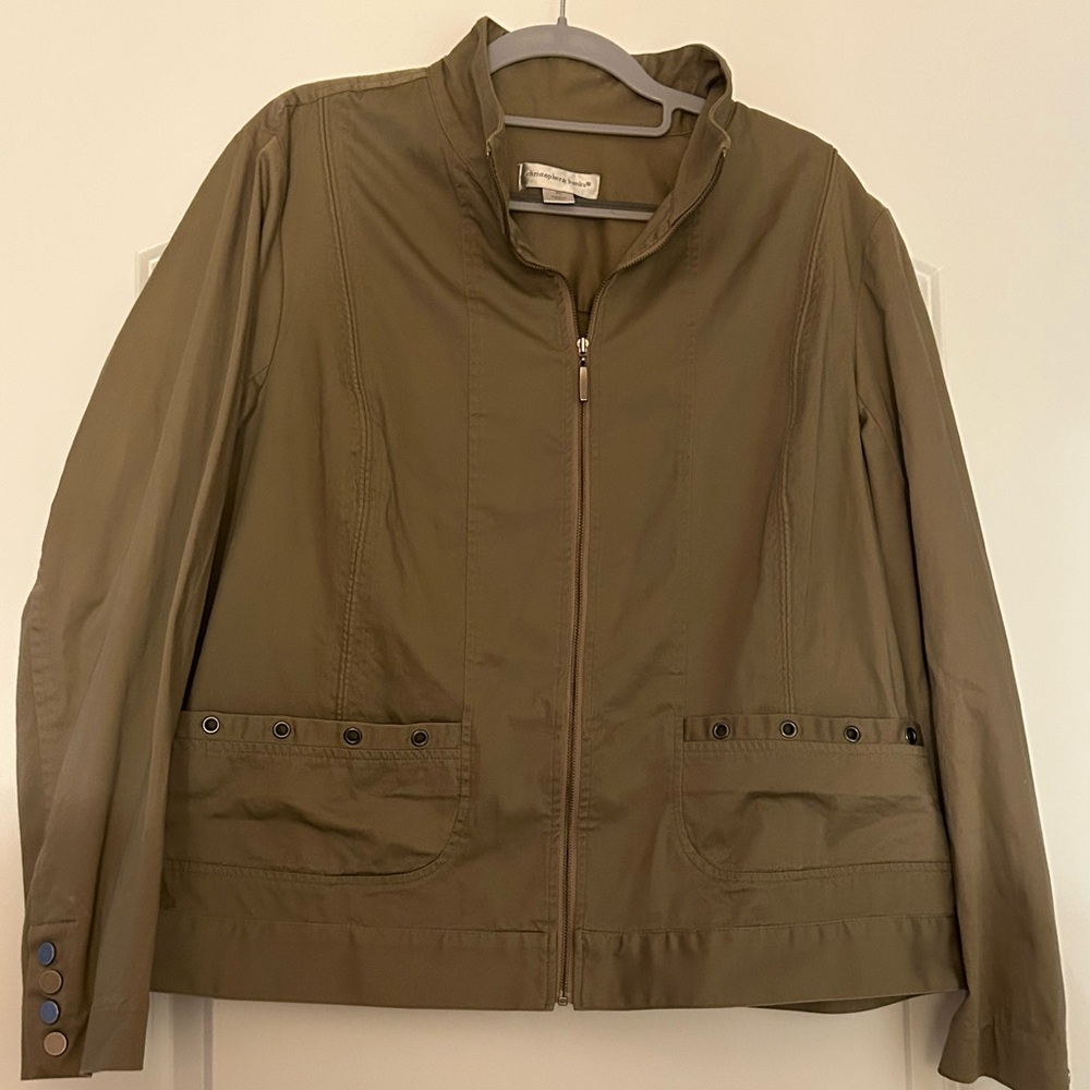 Christopher & Banks Khaki Tan Zip-Up Women’s Short Cotton Jacket Sz XL